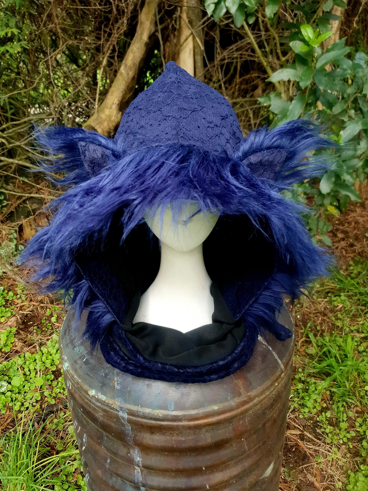 Dark midnight blue lacey hooded scarf