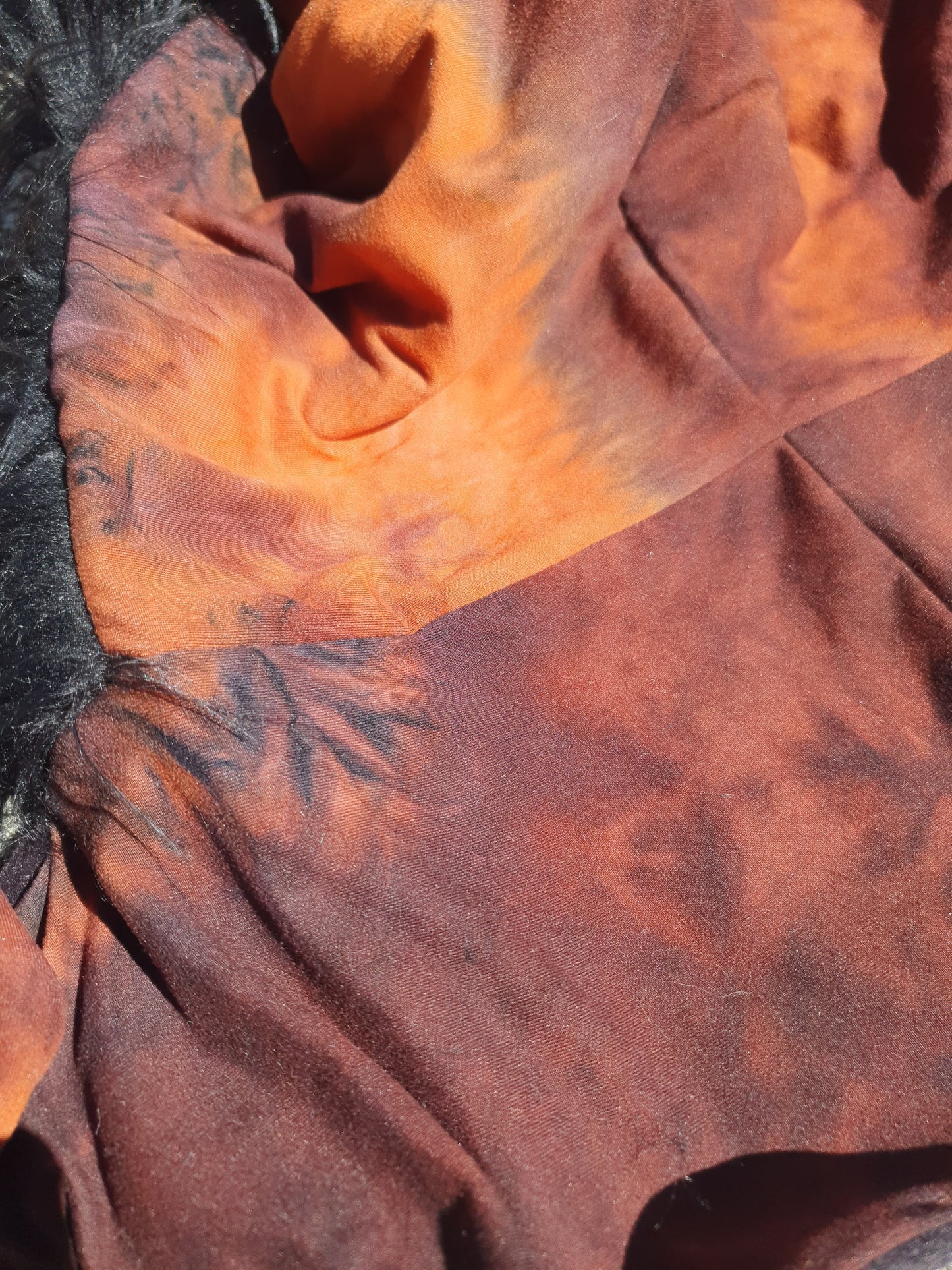 Lava & Black faux fur Hooded Scarf