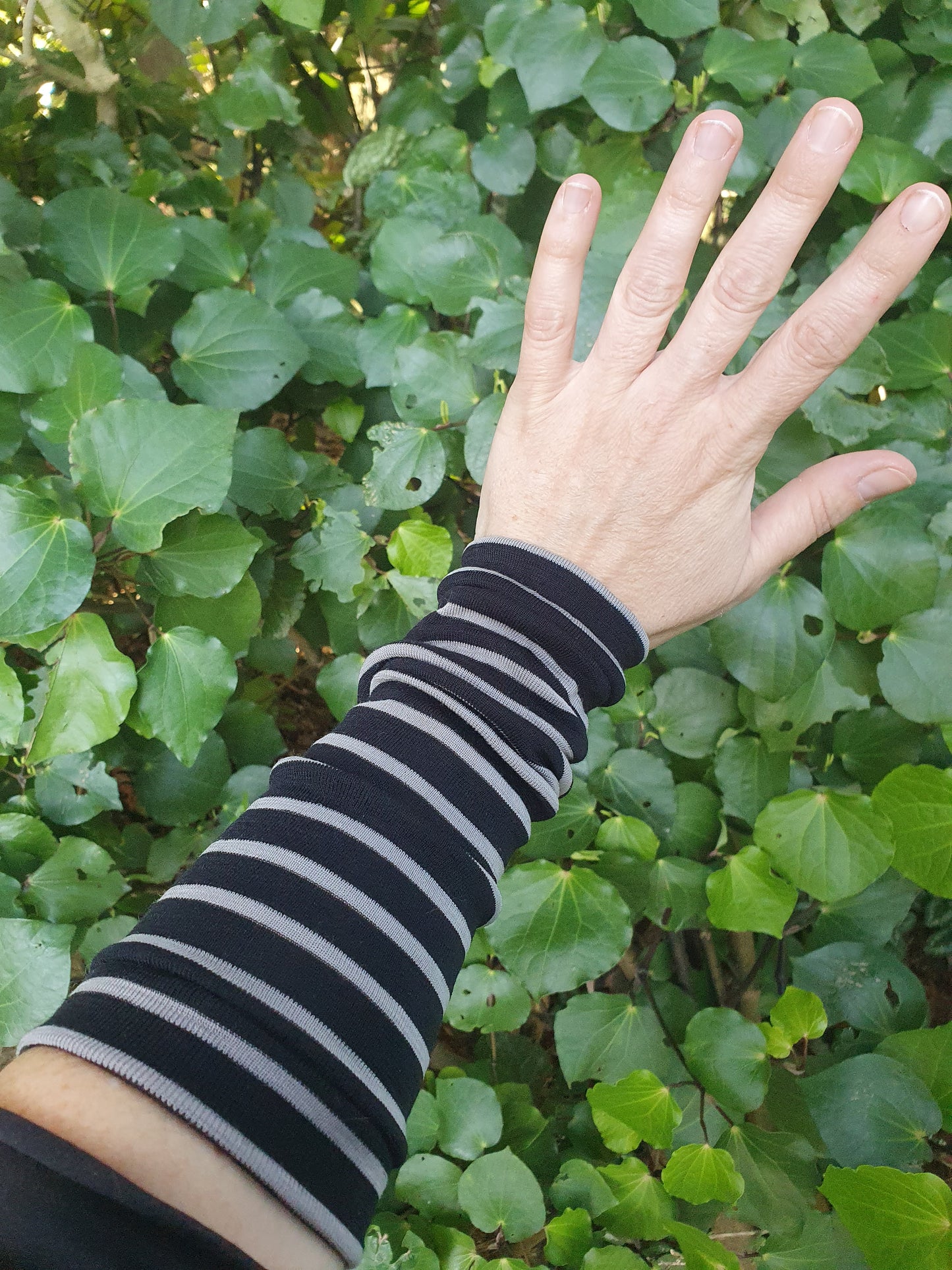 Merino stripey fingerless gloves