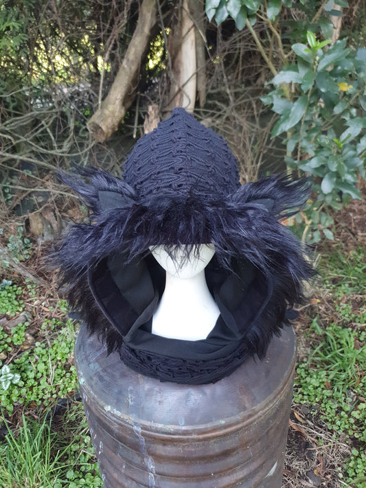 Black Black and Black Hooded Scarf