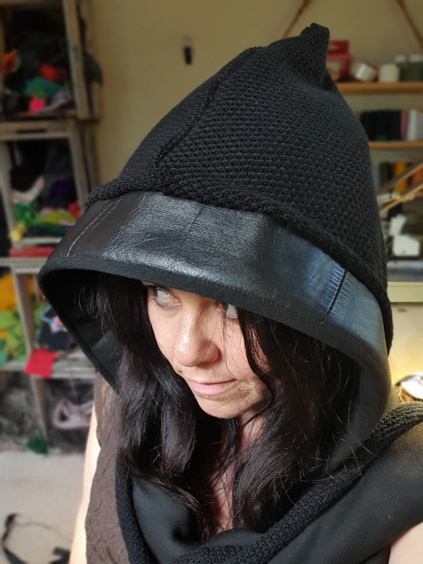 Solid Black Hooded Scarf