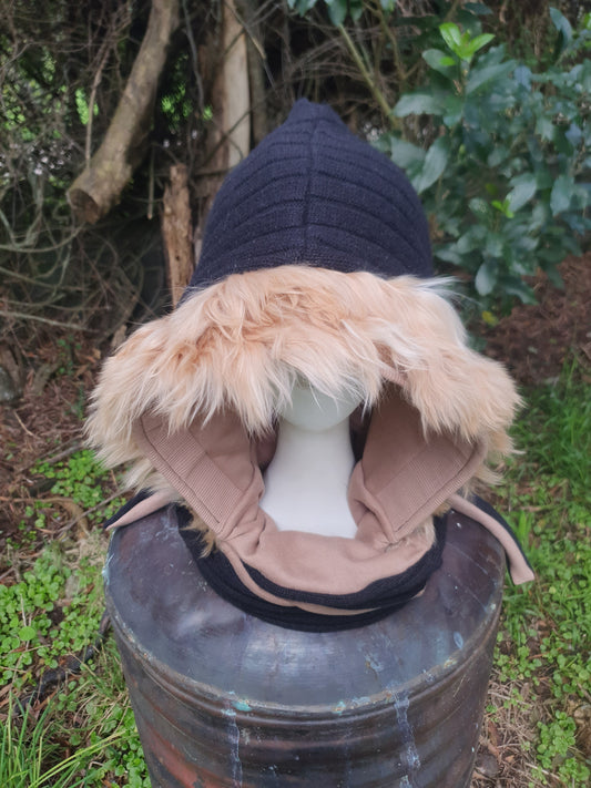 Black Fawn Alpaca fur Hoodee Scarf