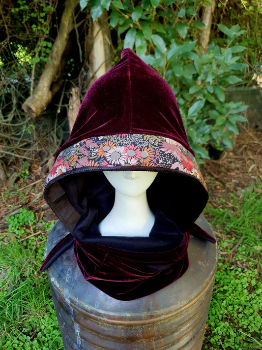 Velvety floral warm Hooded Scarf
