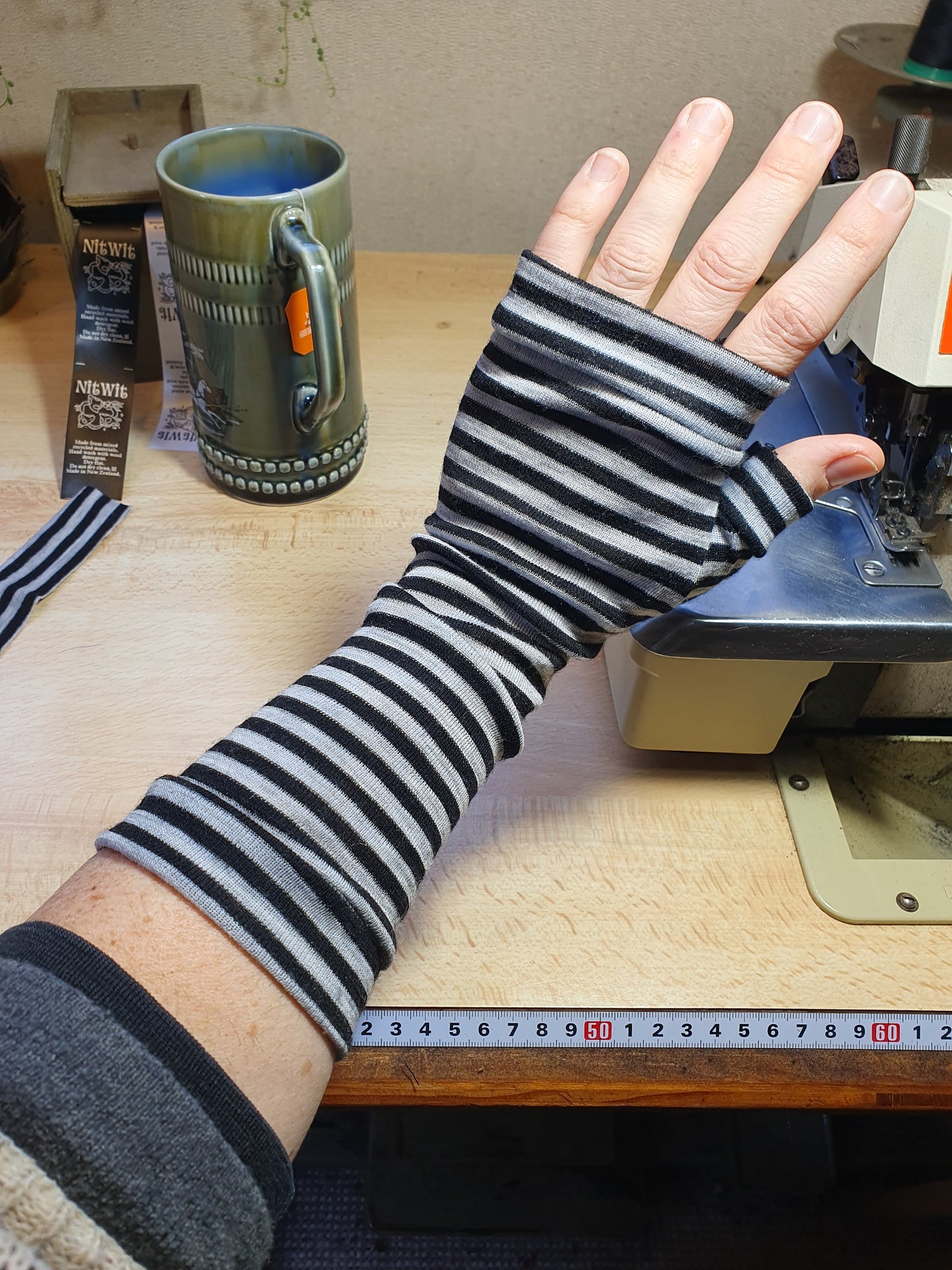Merino Stripey Fingerless Gloves