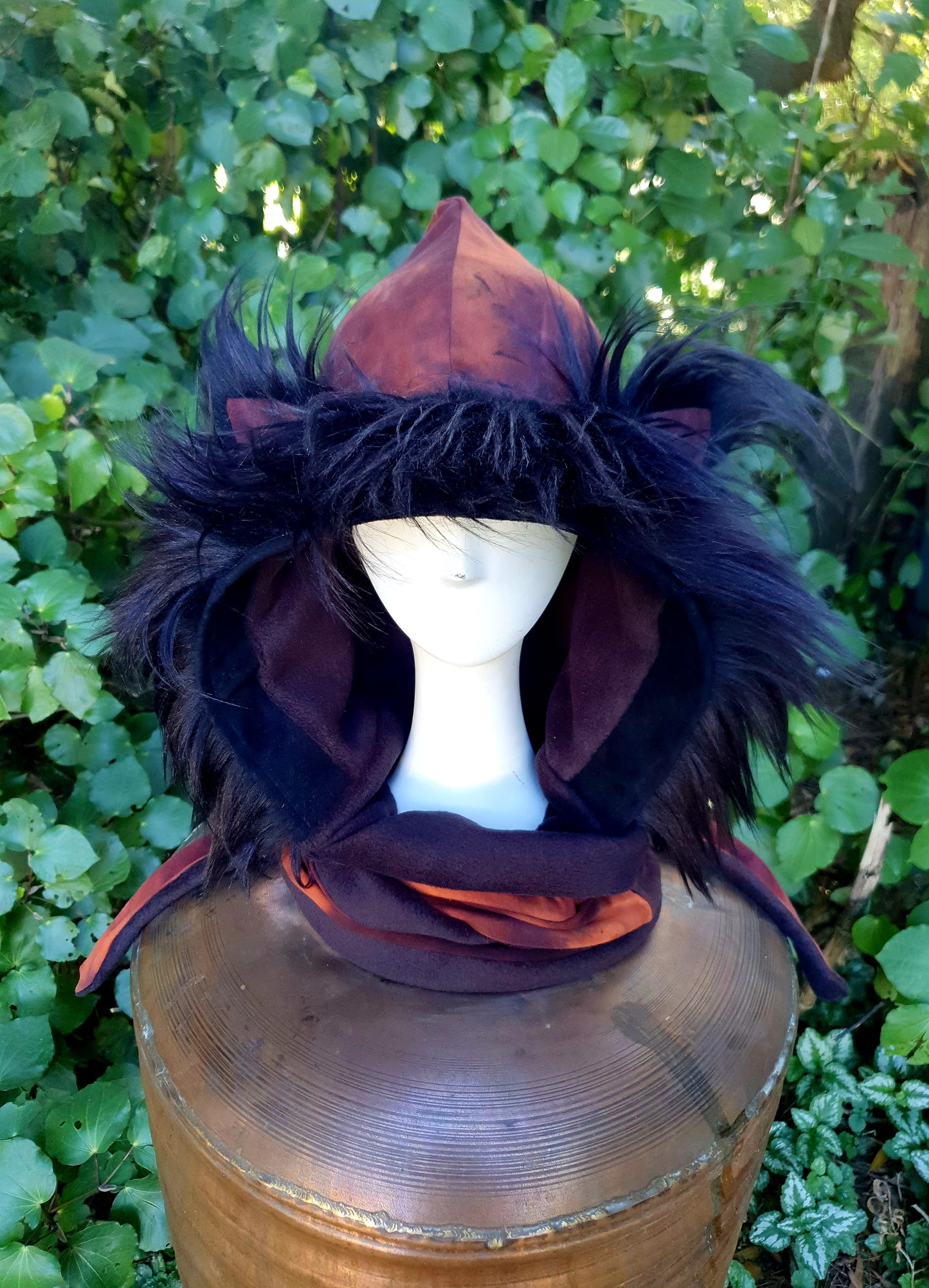 Lava & Black faux fur Hooded Scarf