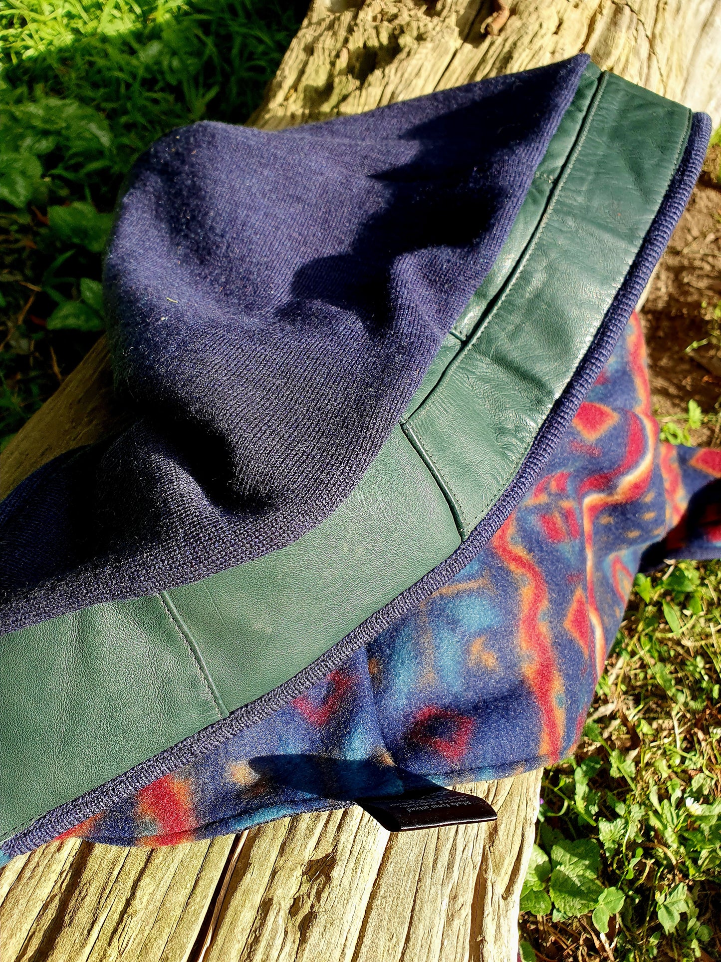 Blue Merino, Green Leather, 90s Fleece Lining