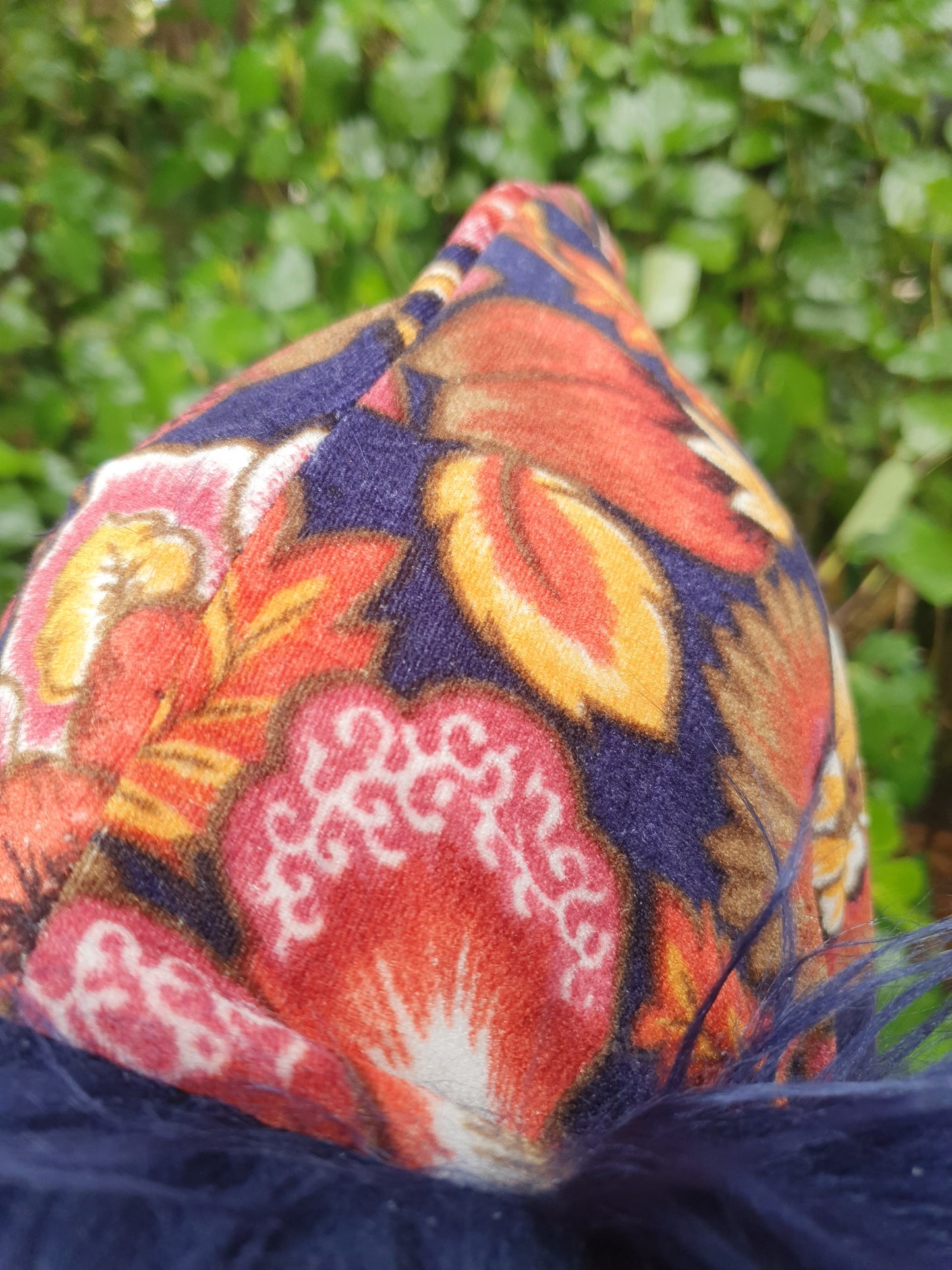 Earthy Floral & dark Blue Hood and Glove set