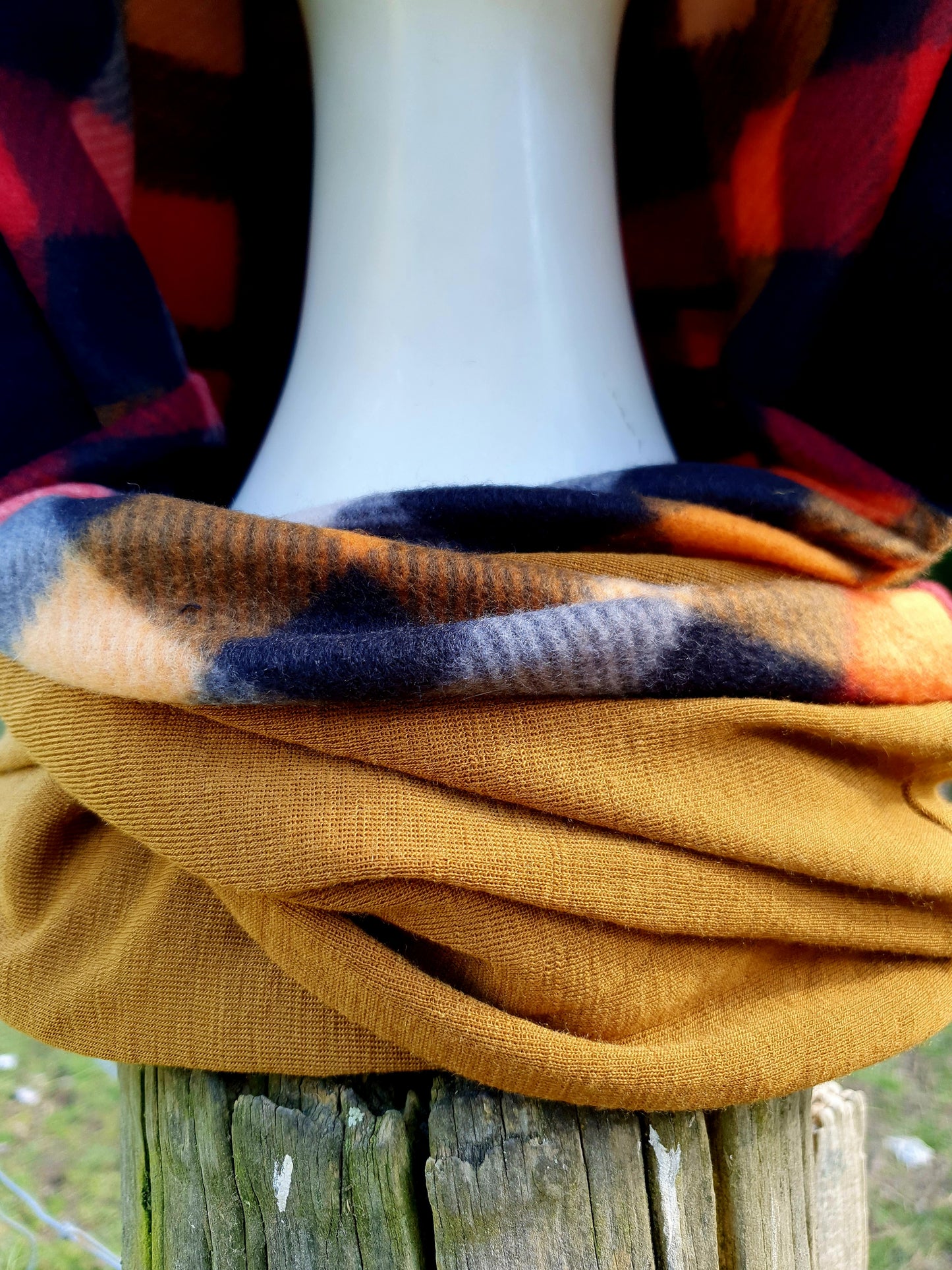 Merino Ochre and Leather Hooded Scarf