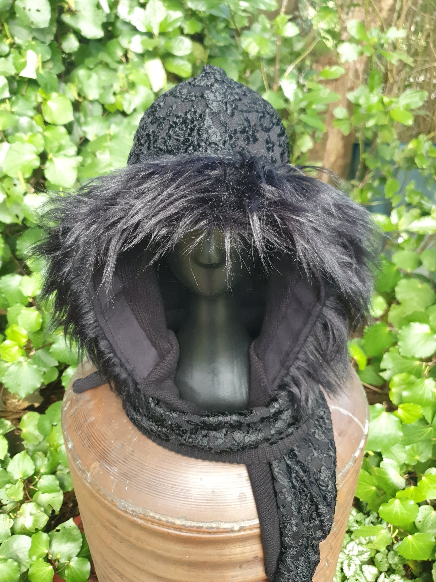 Triple Jet Black Lace Hooded Scarf
