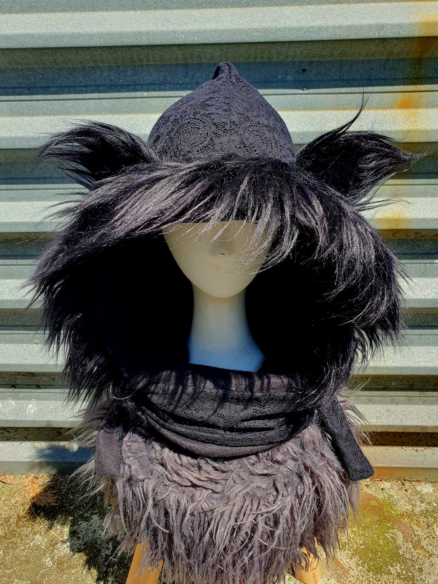 Black, Black and Black Lace Hooded Scarf