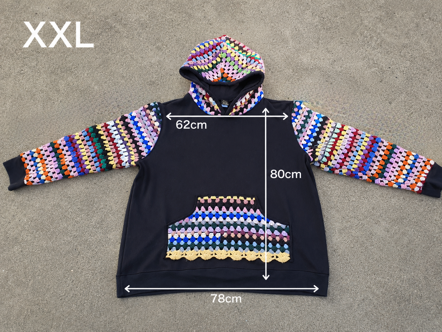 XXL Long Hoodie. Vintage Crochet and fleece