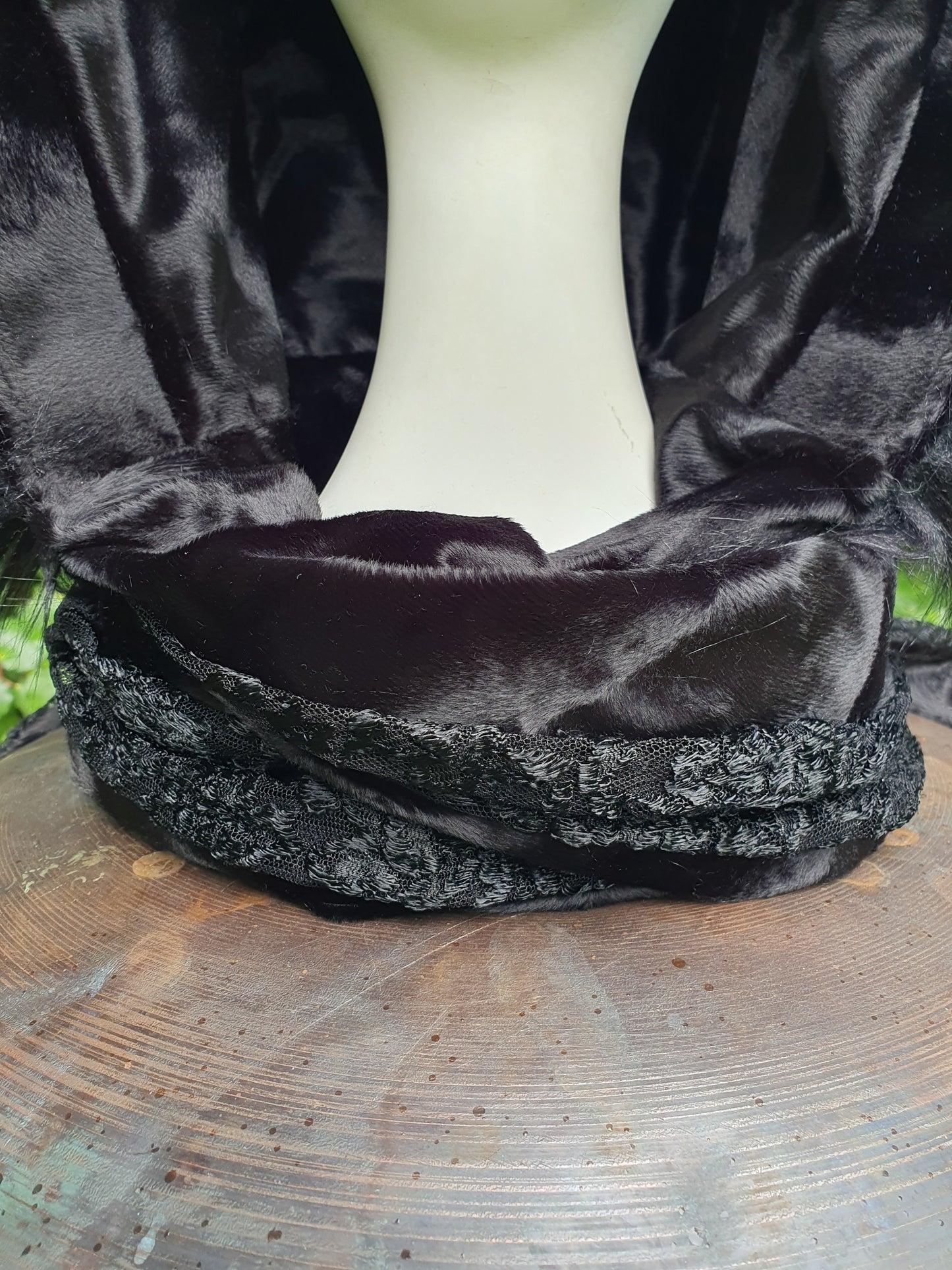 Triple Black Lace Hooded Scarf