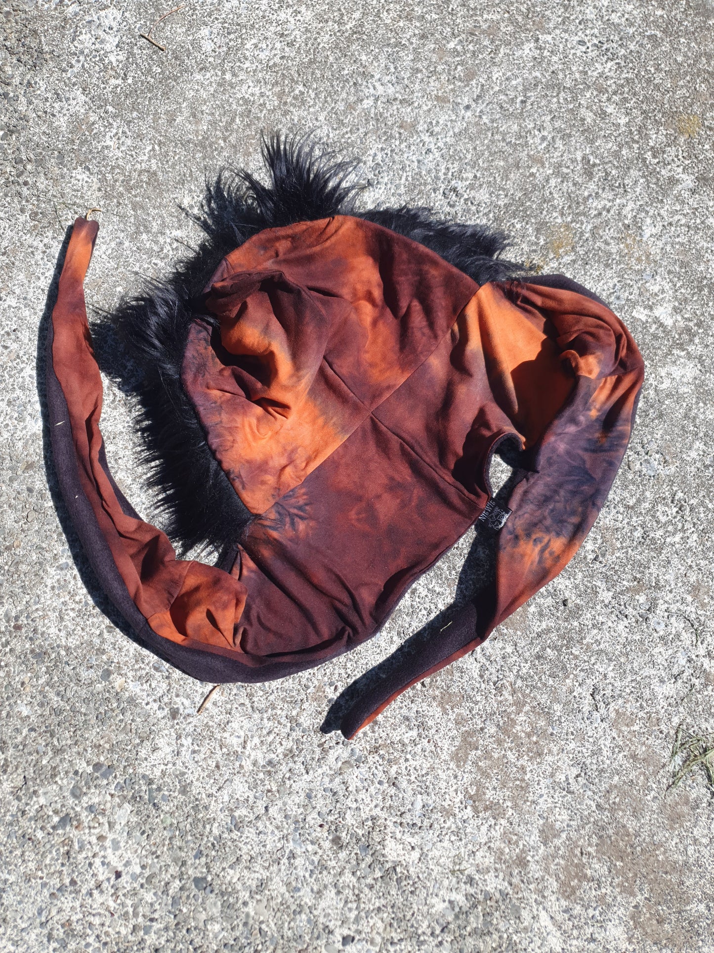Lava & Black faux fur Hooded Scarf