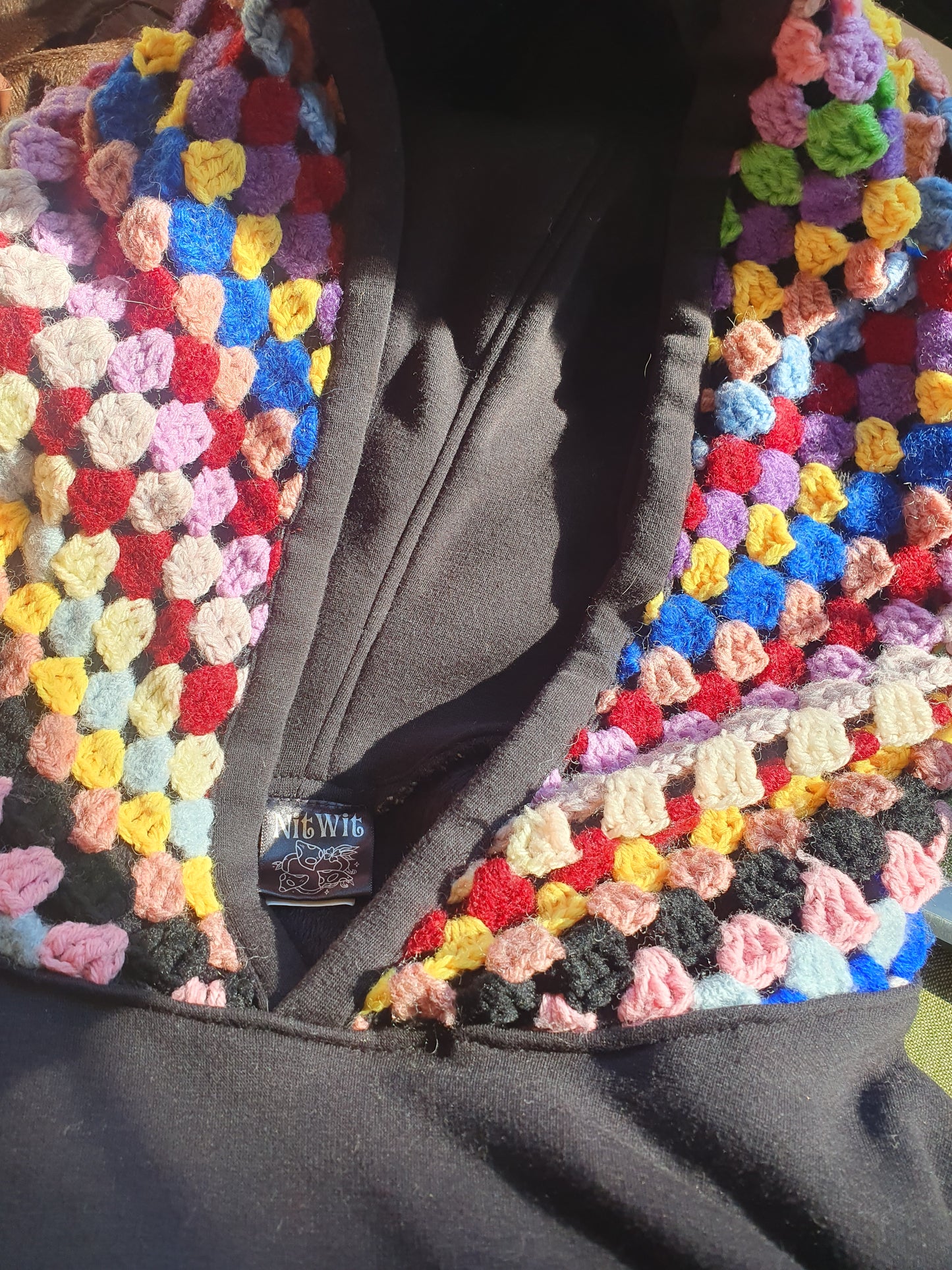 XXL Long Hoodie. Vintage Crochet and fleece