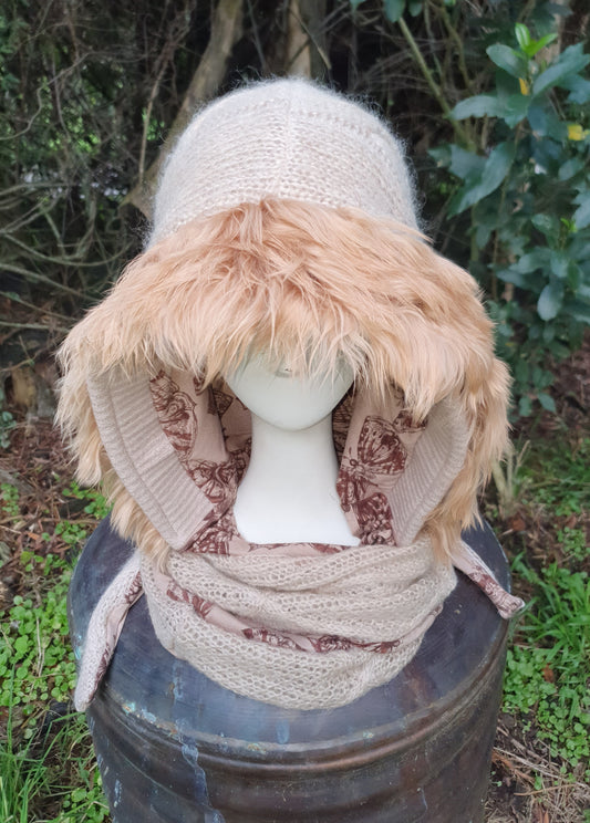 Alpaca, Mohair, Mothy Hooded Scarf