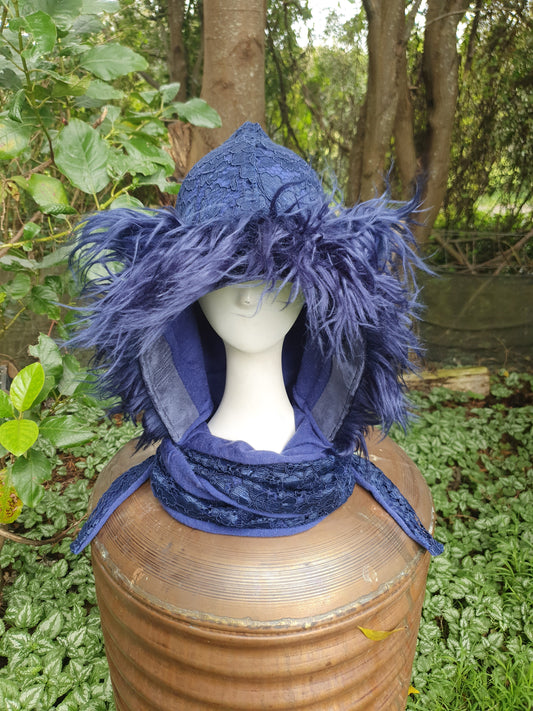 Blue Lace Merino Hood, FREE Gloves
