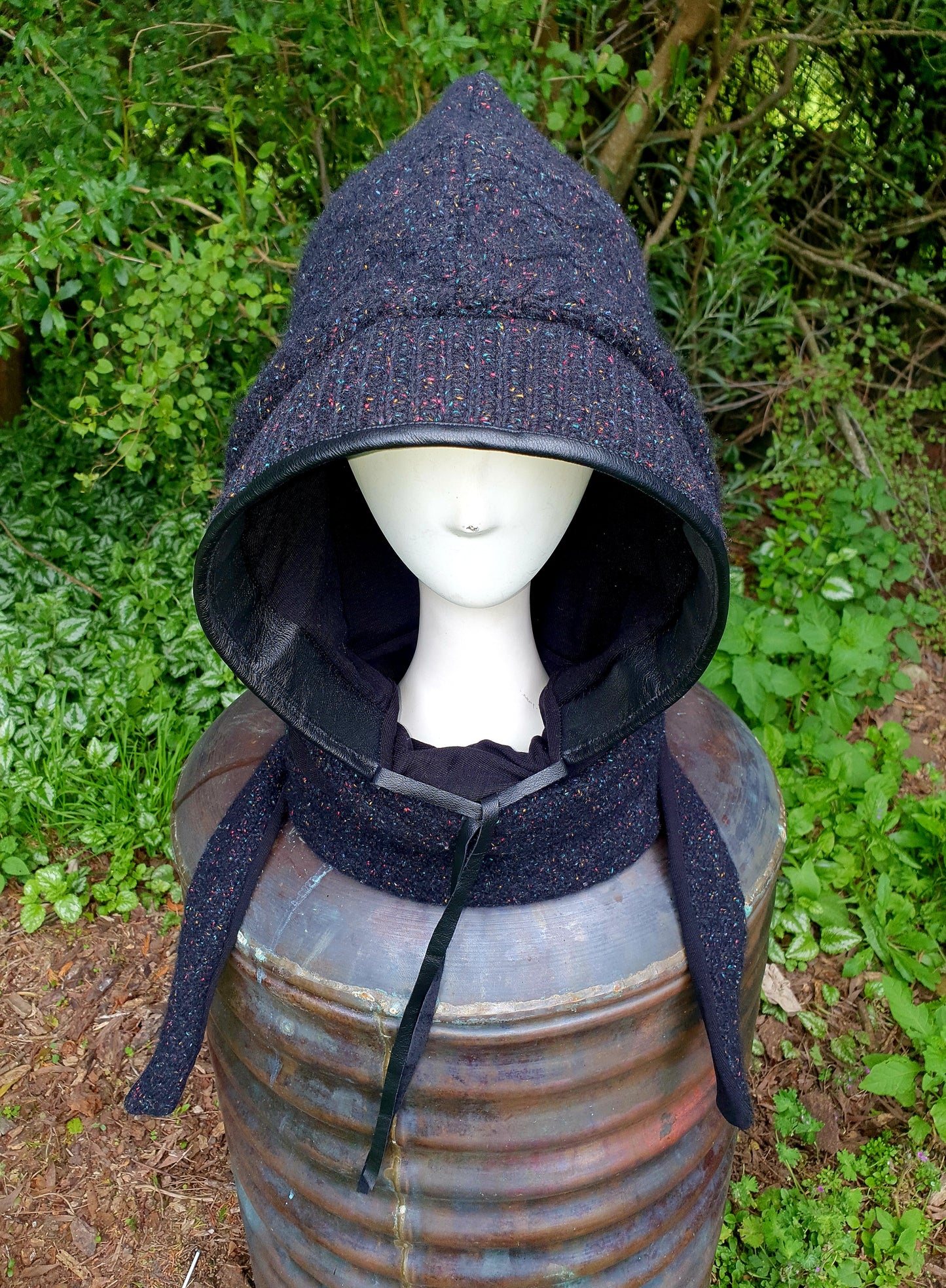 Black rainbow speckled cableknit chunky Hooded scarf