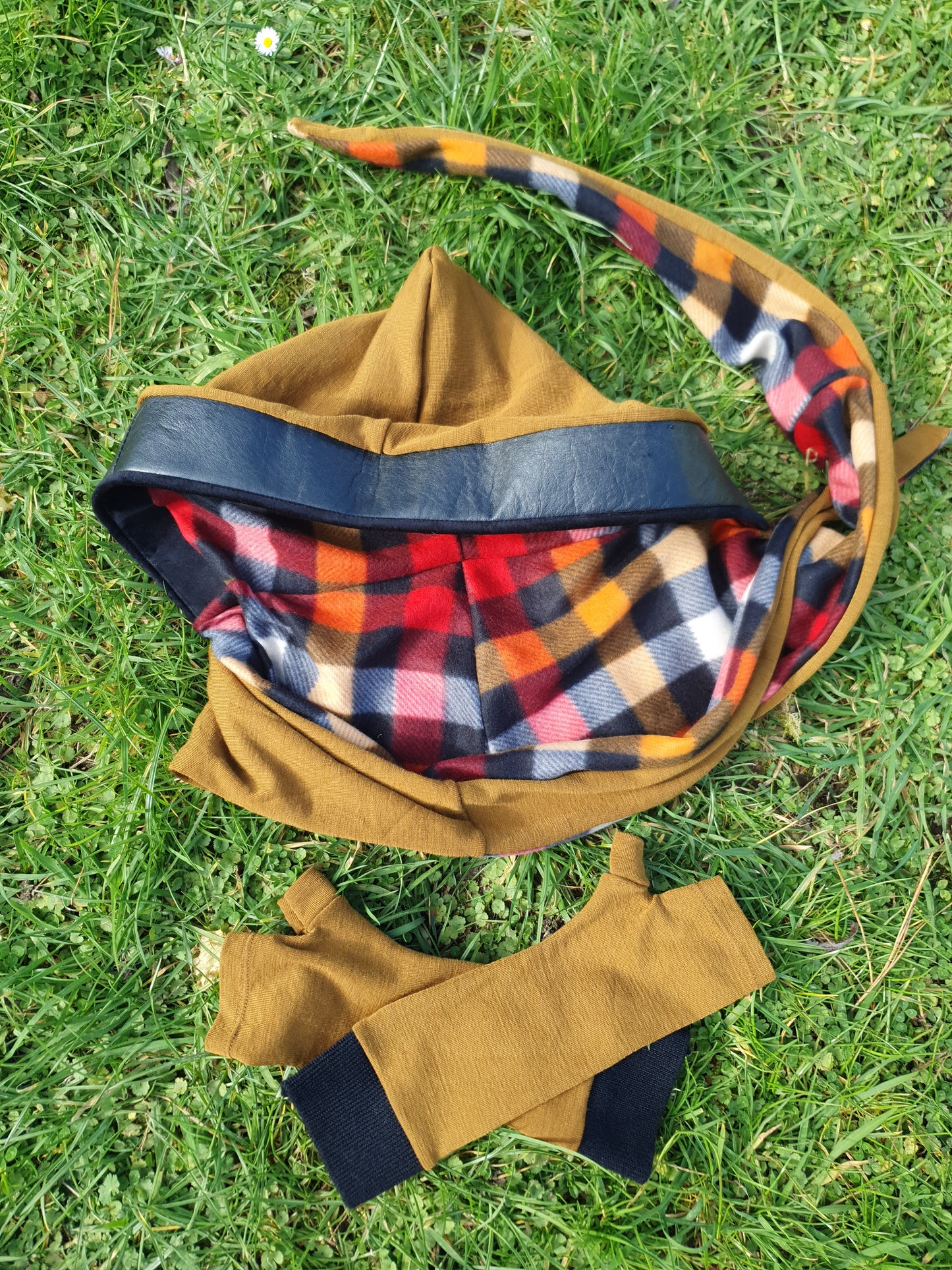 Merino Ochre and Leather Hooded Scarf