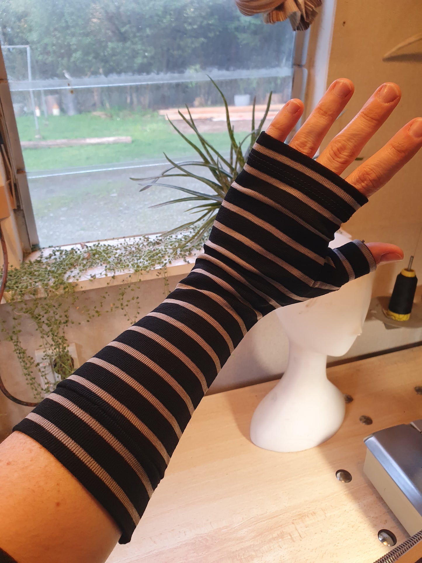 Black and Grey Merino Fingerless Gloves