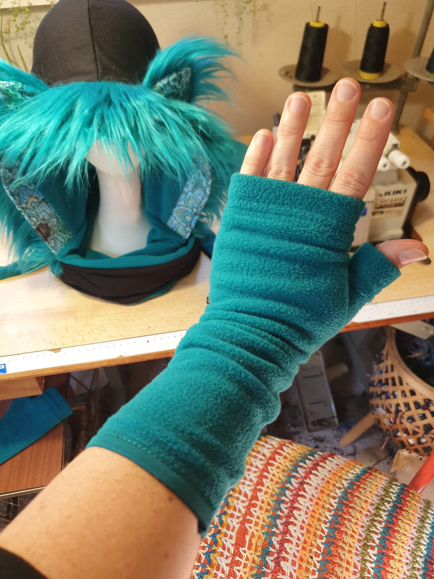 Teal and Black Mandala Hood and Glove set