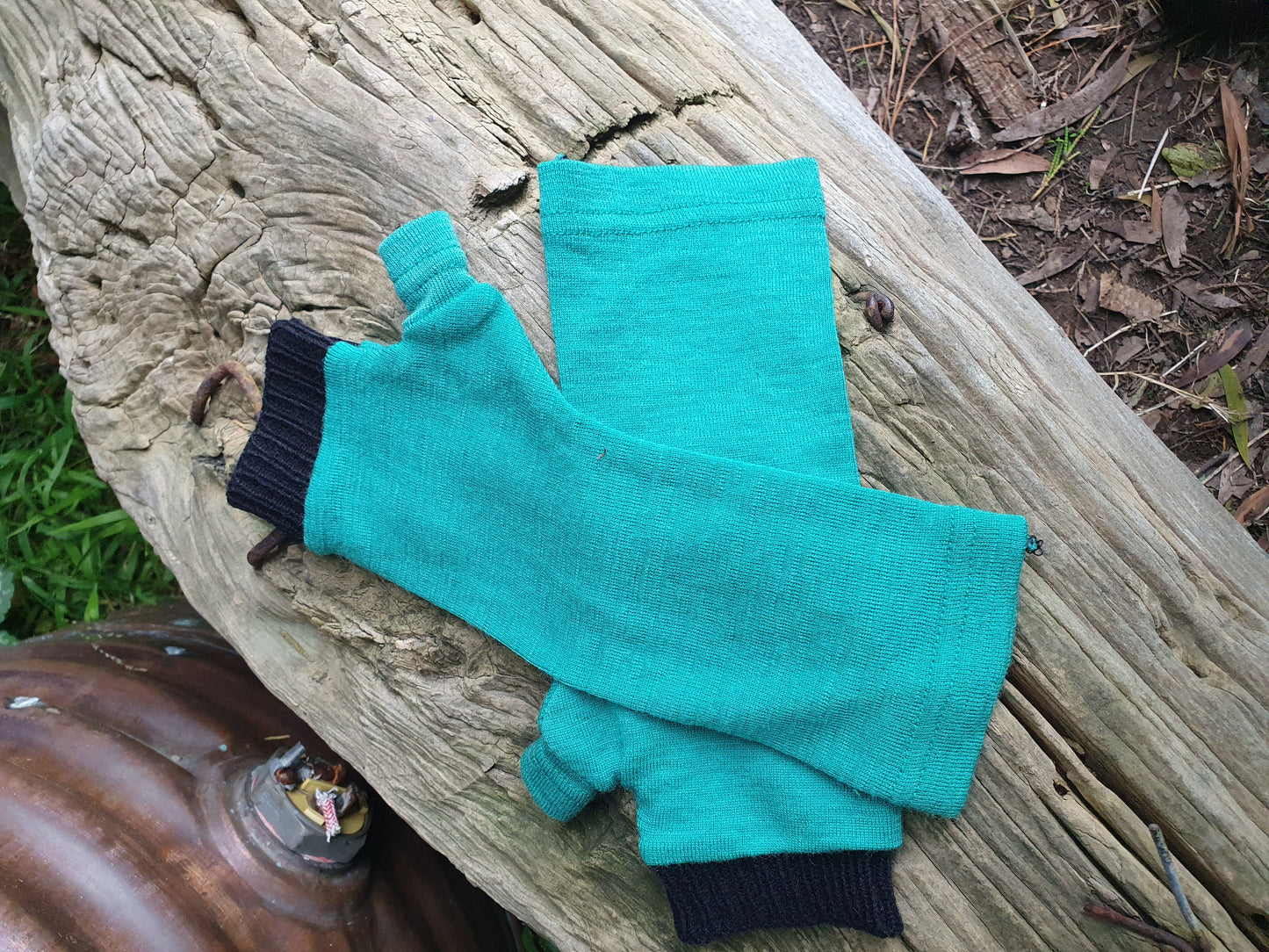 Chunky Teal Jade Green Hooded Scarf and Merino Gloves