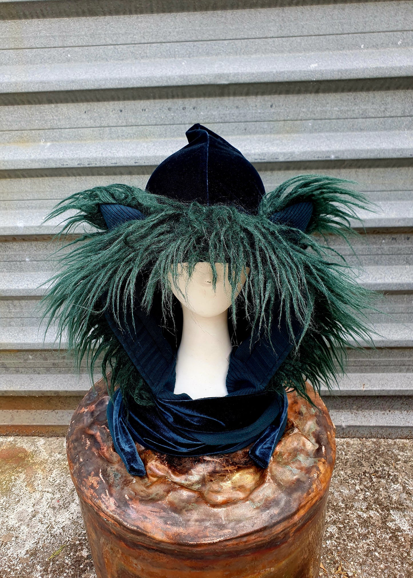 Deep Emerald Green Velvet Hooded Scarf