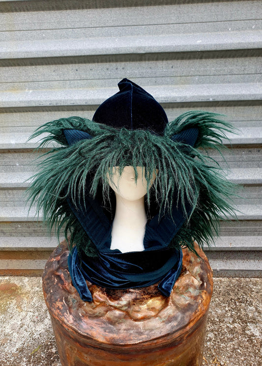 Deep Emerald Green Velvet Hooded Scarf
