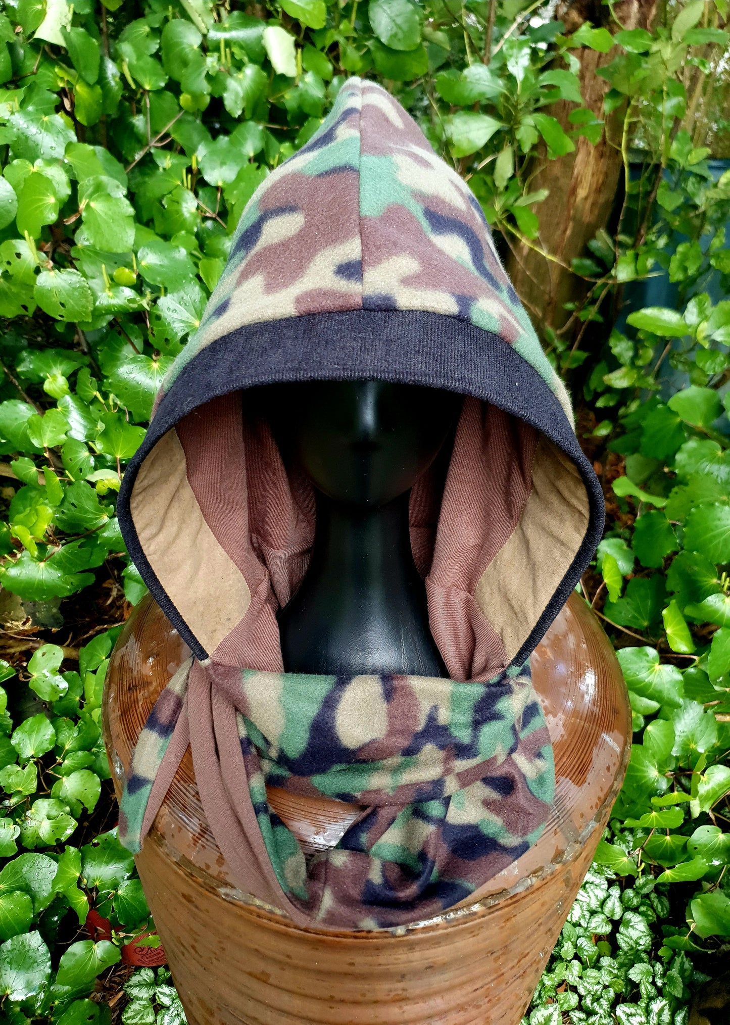 Oilskin Trim, Cotton and Fleece reversible Hooded Scarf