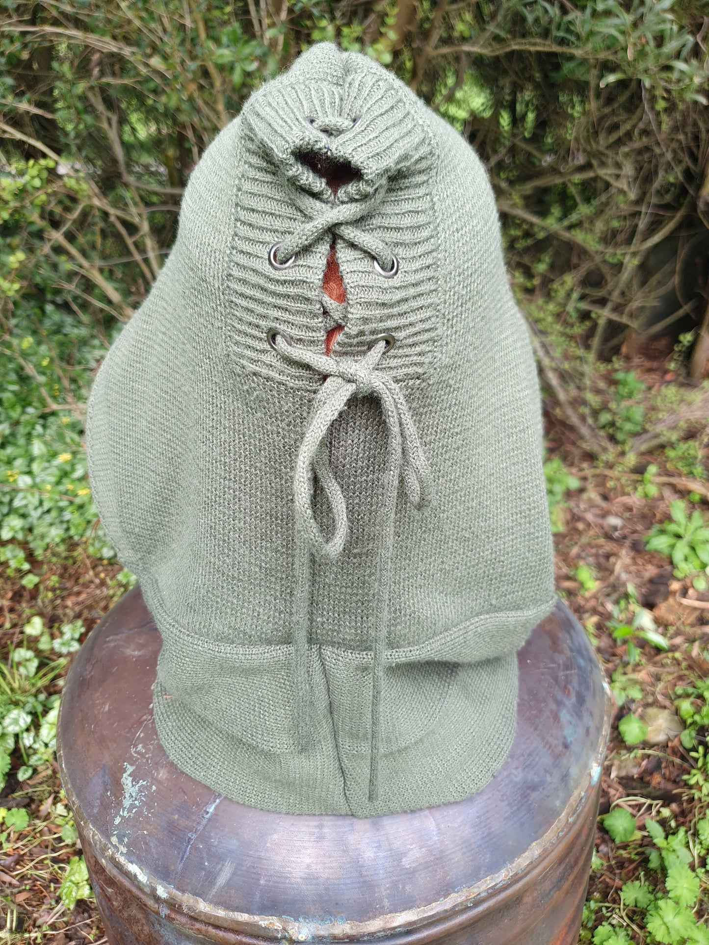 Ginger and green lacey hooded scarf with a secret