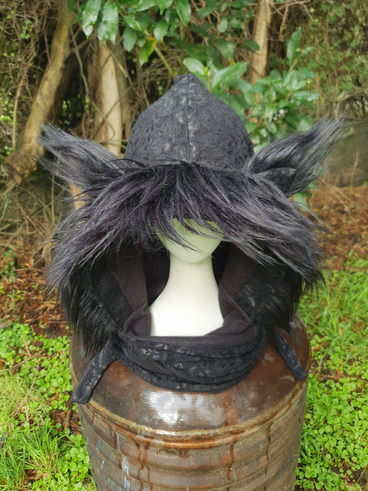 Black Lace, Black fleece lining, Black Fur & Ears