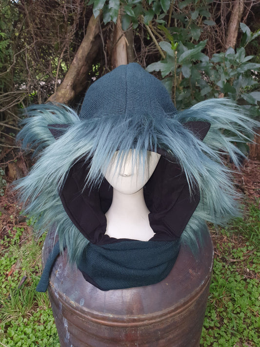 Dark Emerald Green Wool Hooded Scarf