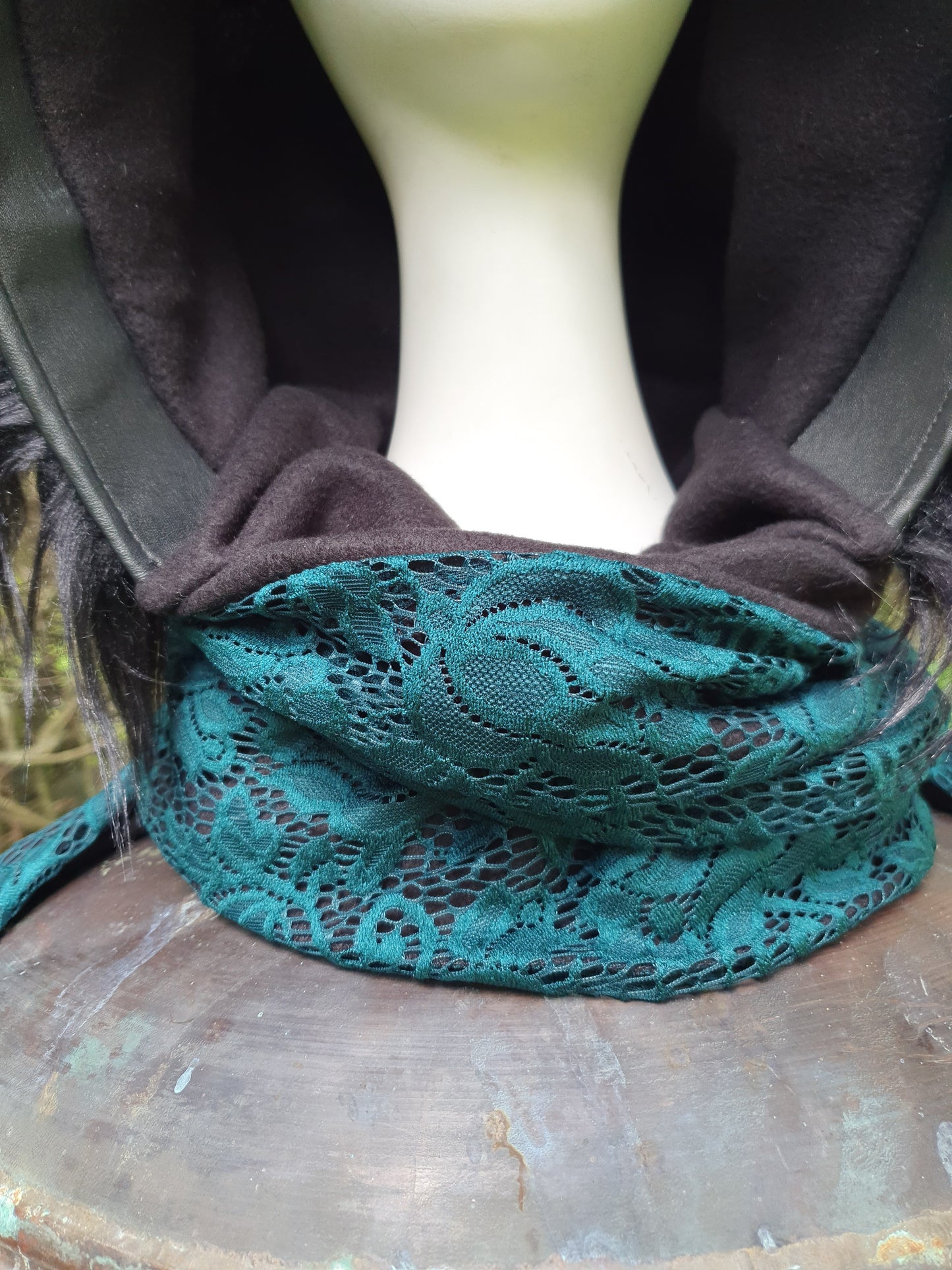 Emerald Green Lace Hooded Scarf