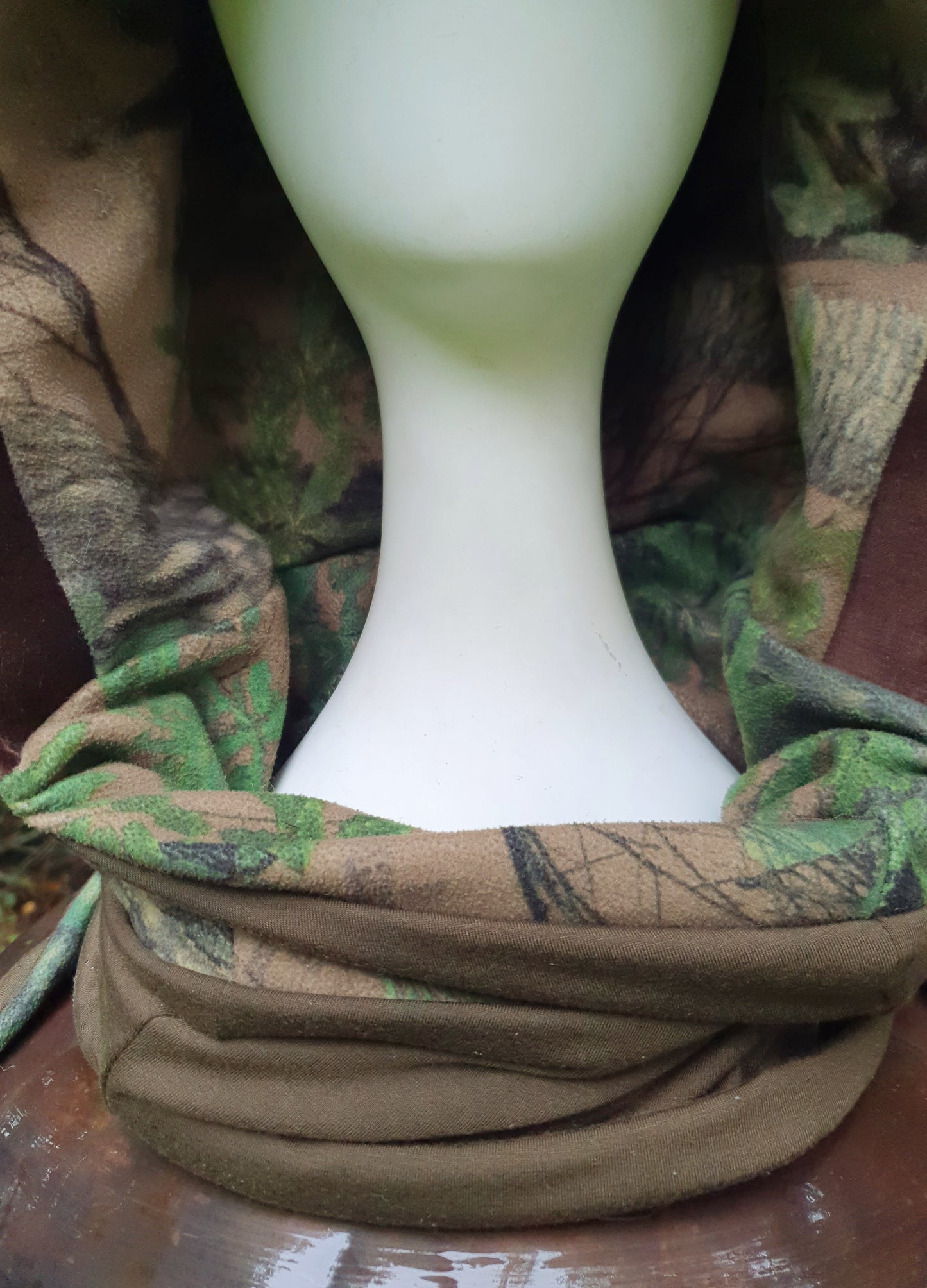 NZ bush camo, oilskin trim Hooded Scarf