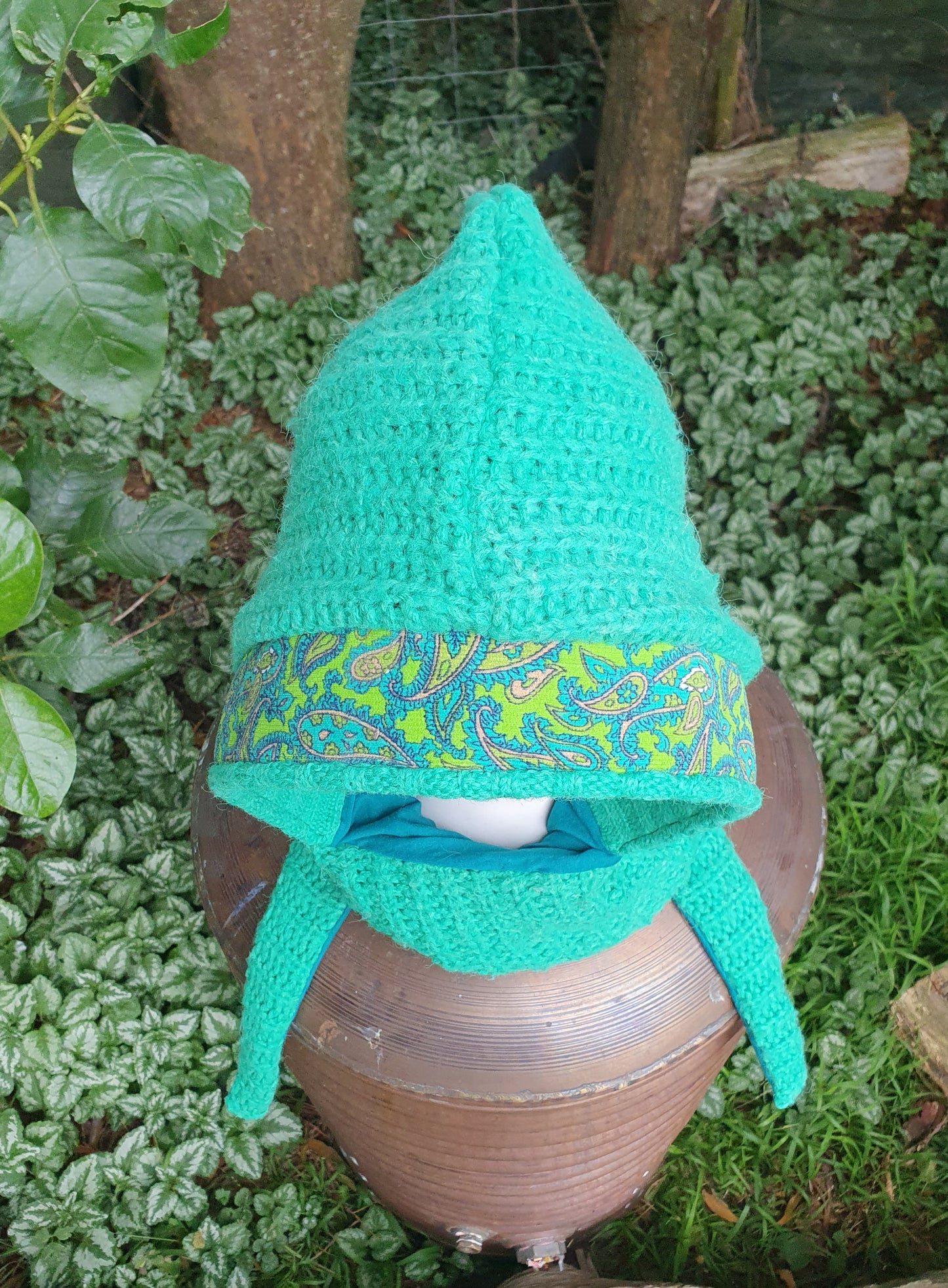 Chunky Teal Jade Green Hooded Scarf and Merino Gloves