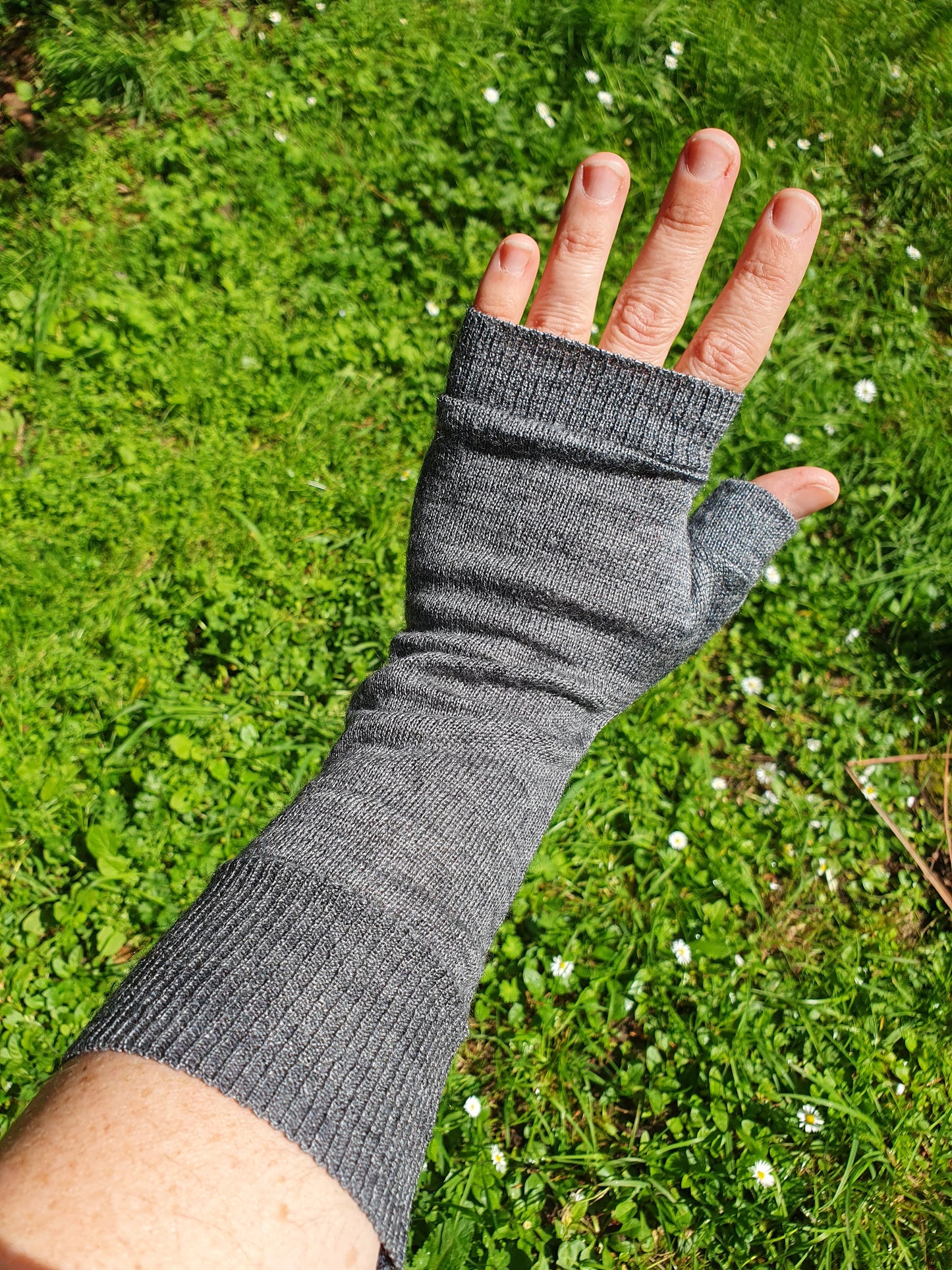 Grey Merino blend Fingerless Gloves