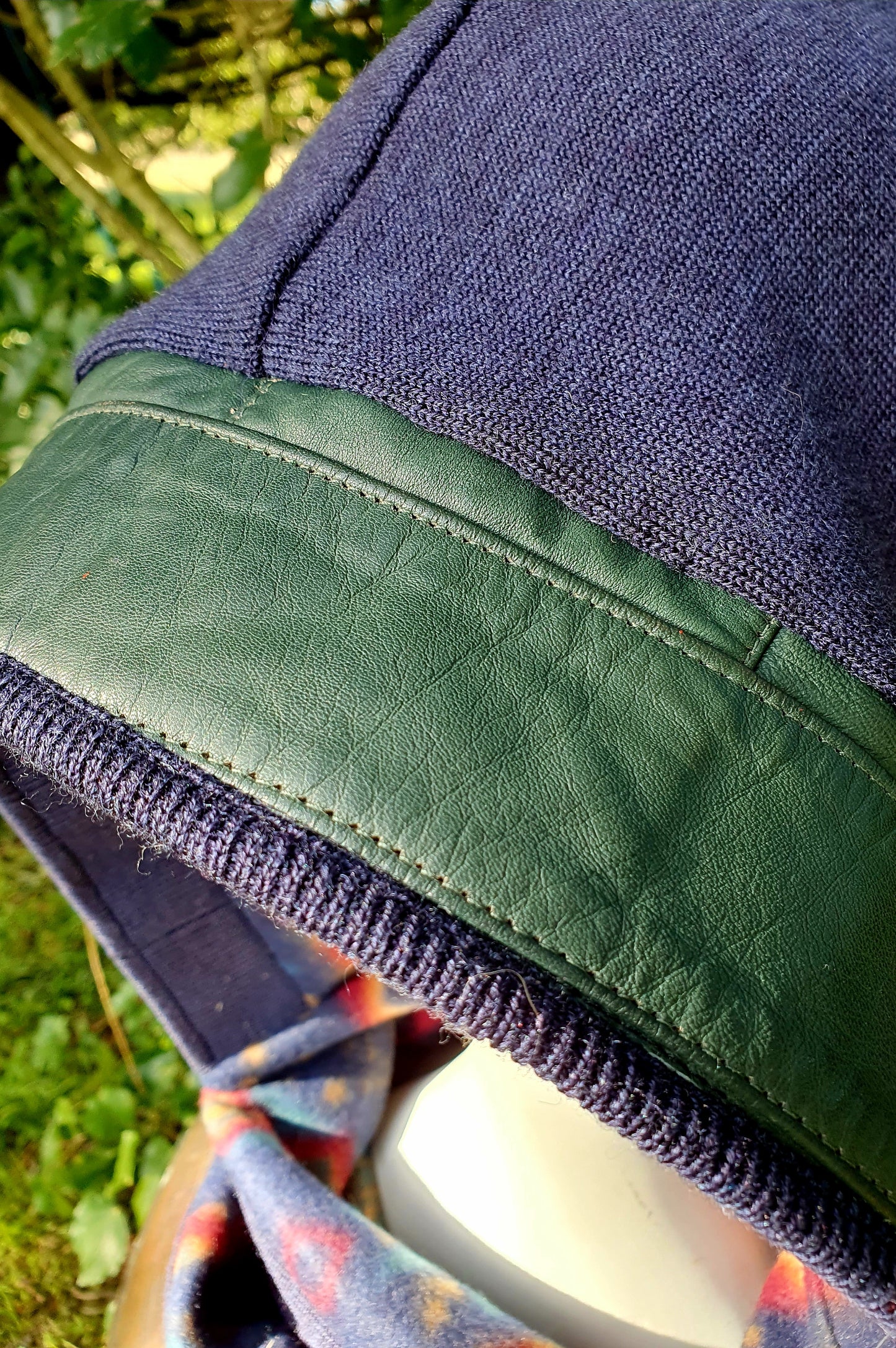Blue Merino, Green Leather, 90s Fleece Lining