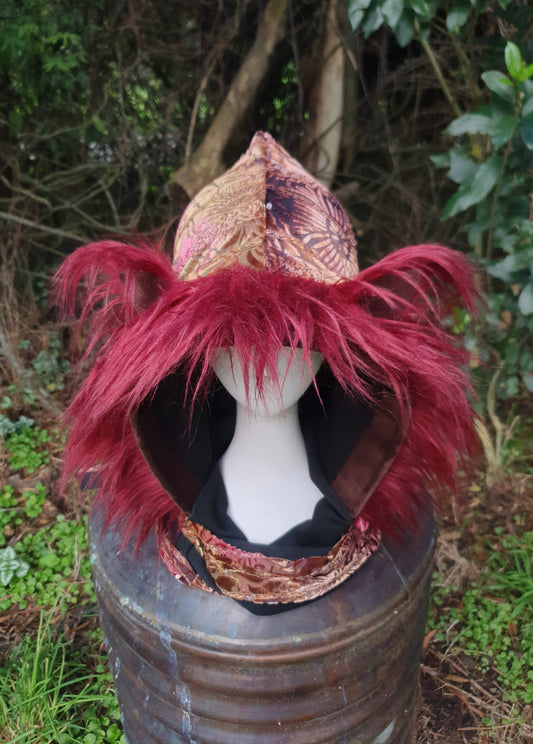 Velvety Autumn tone Hooded Scarf