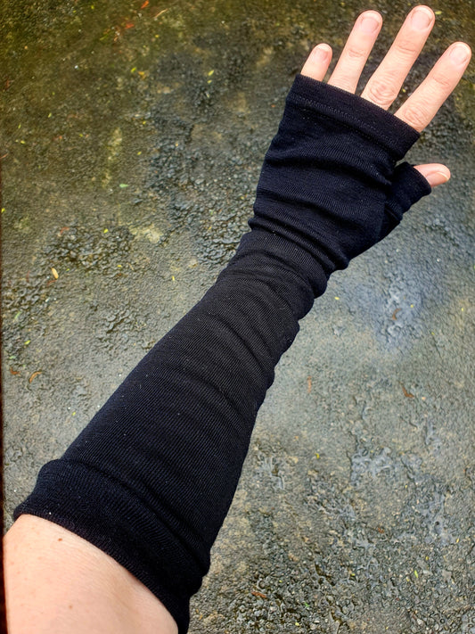 Black Merino elbow length Fingerless Gloves