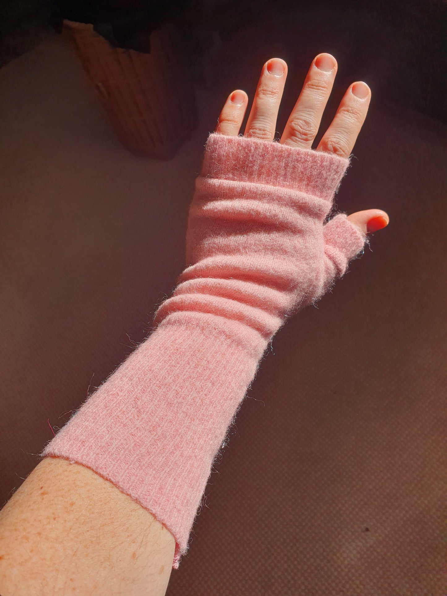 Soft Pink Mohair Wool blend Fingerless Gloves
