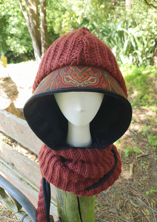 Fiery Mahogany Chunk Hooded Scarf