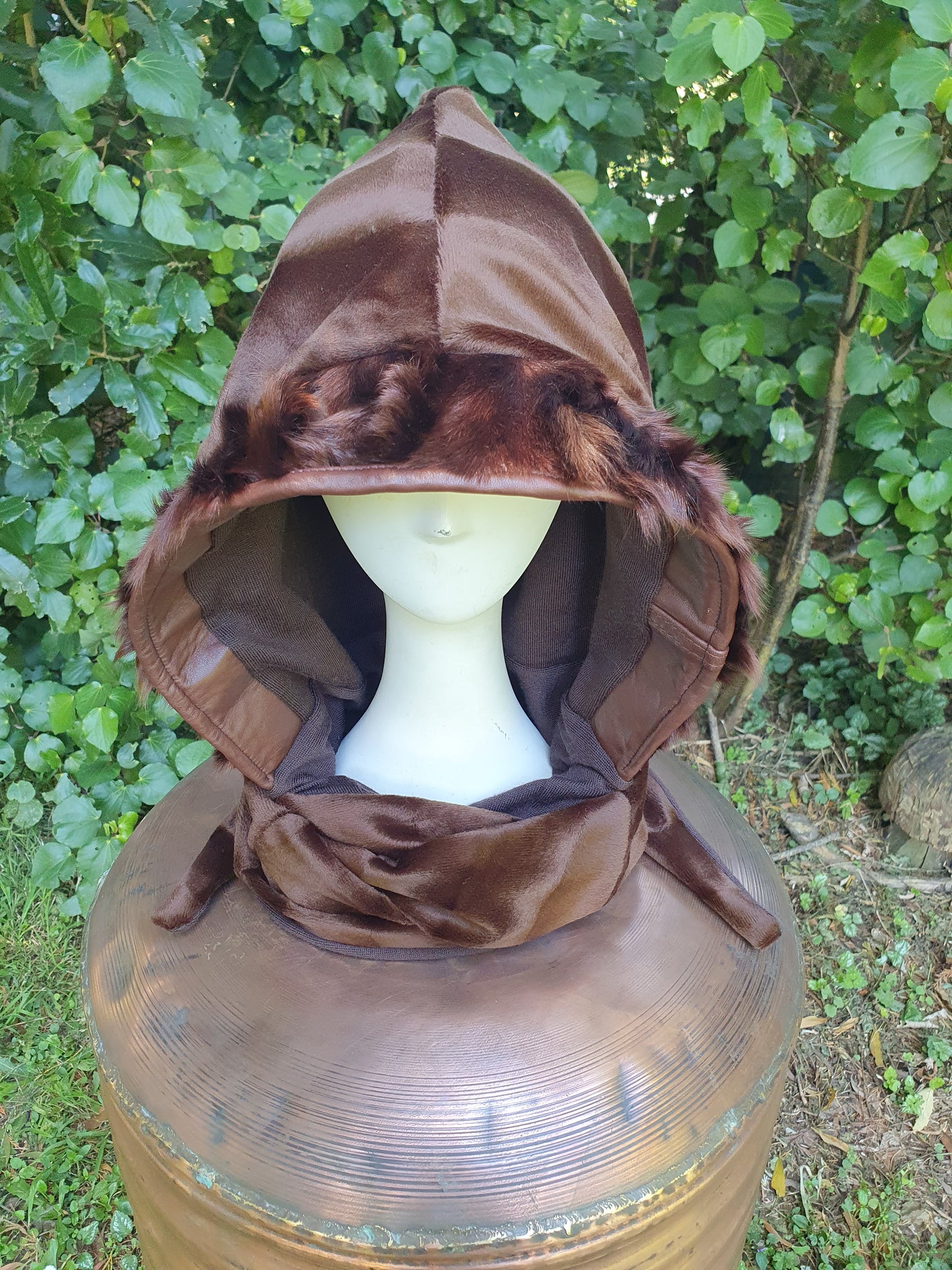 Vintage Fur and Merino Hooded Scarf