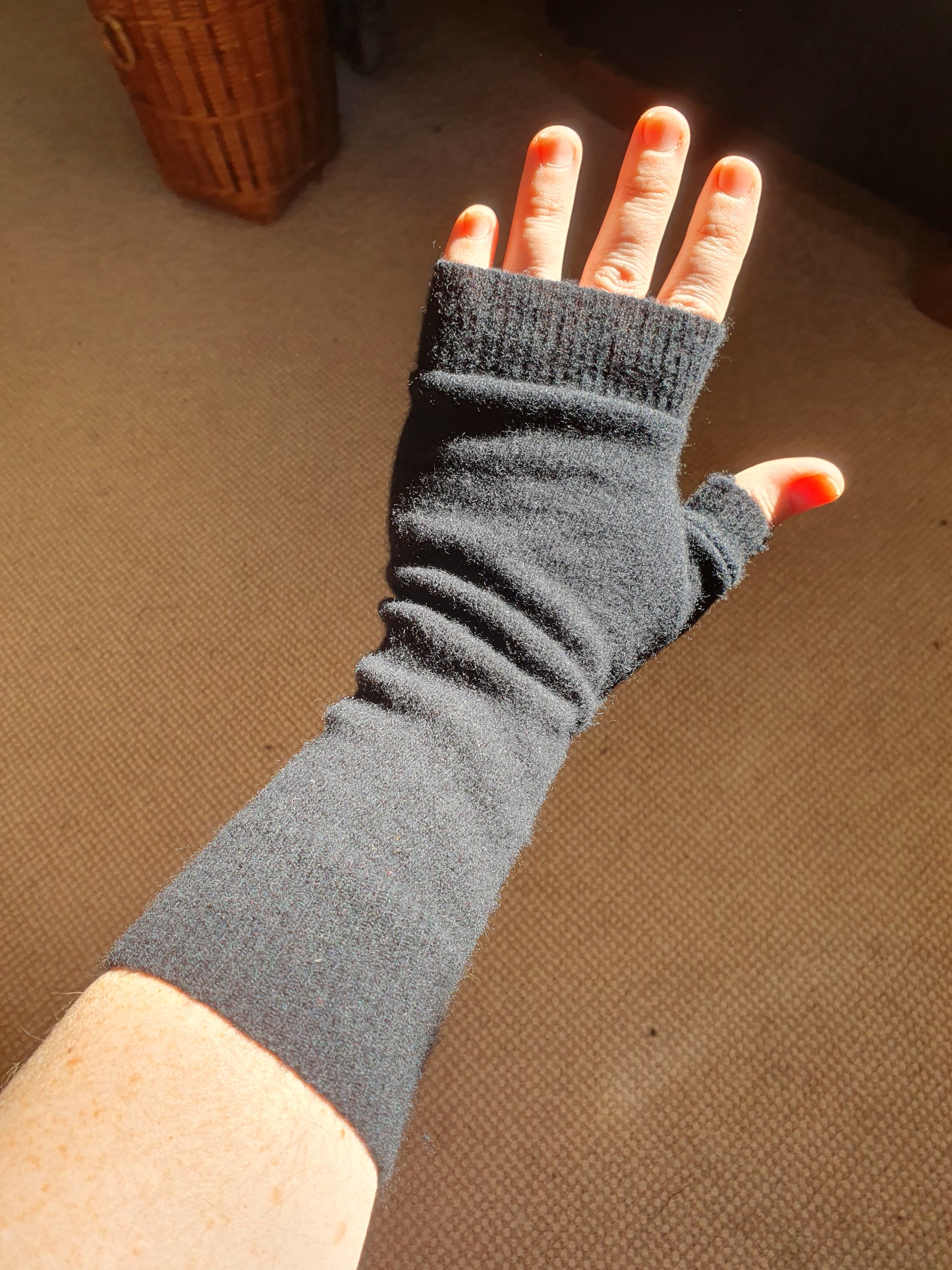 Black Lambswool Fingerless Gloves