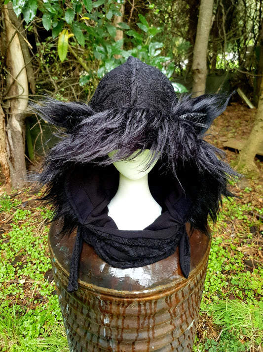 Black, black and black lacey Hood and Glove set