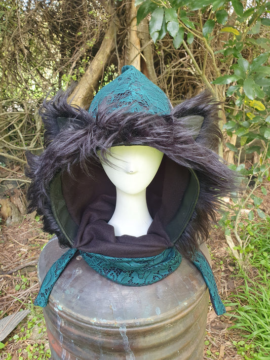 Emerald Green Lace Hooded Scarf