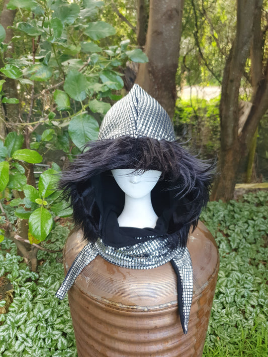 Chunky Metallic Silver Hooded Scarf