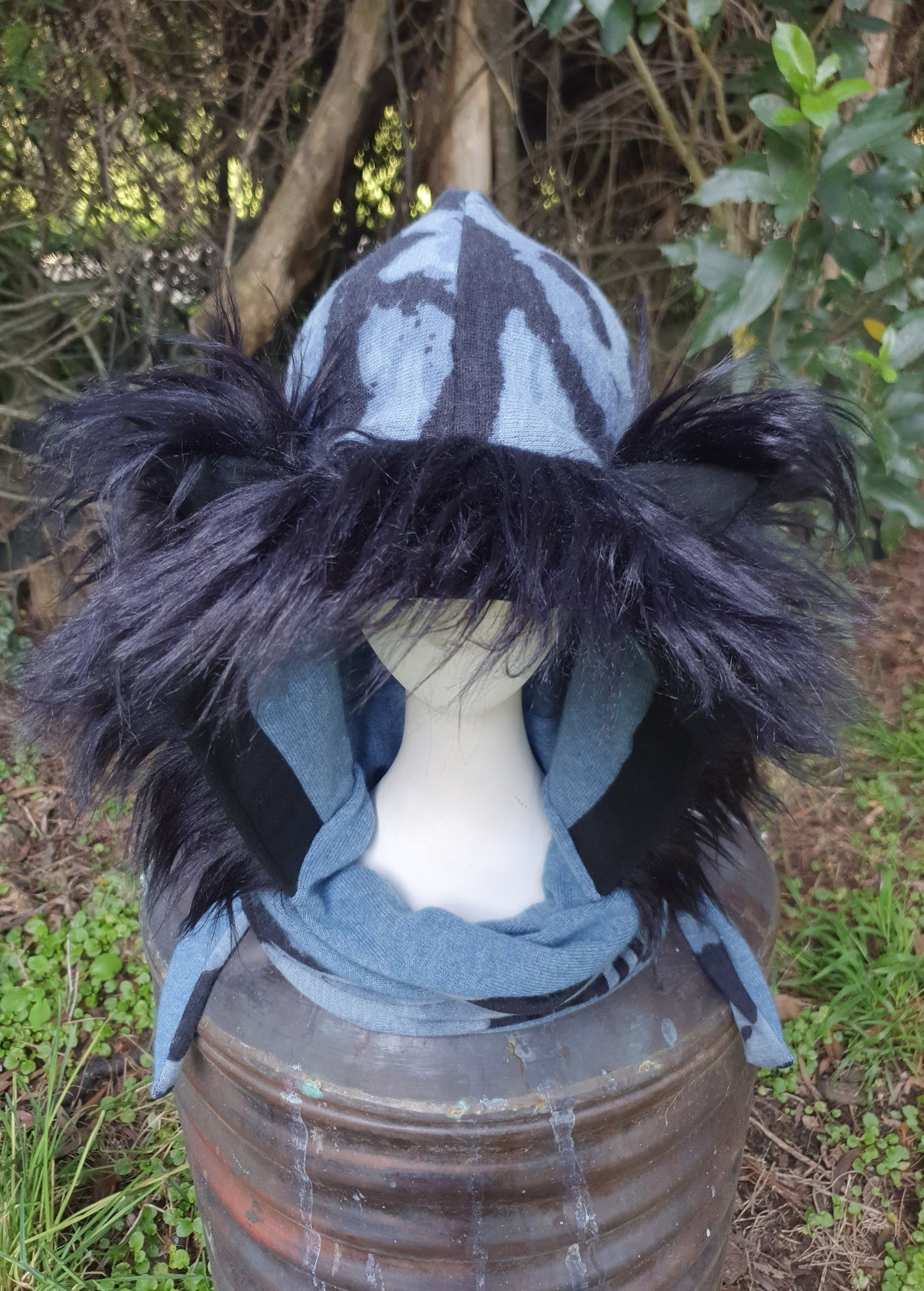 Shadowy Blue Merino Cashmere Hood & Glove Set