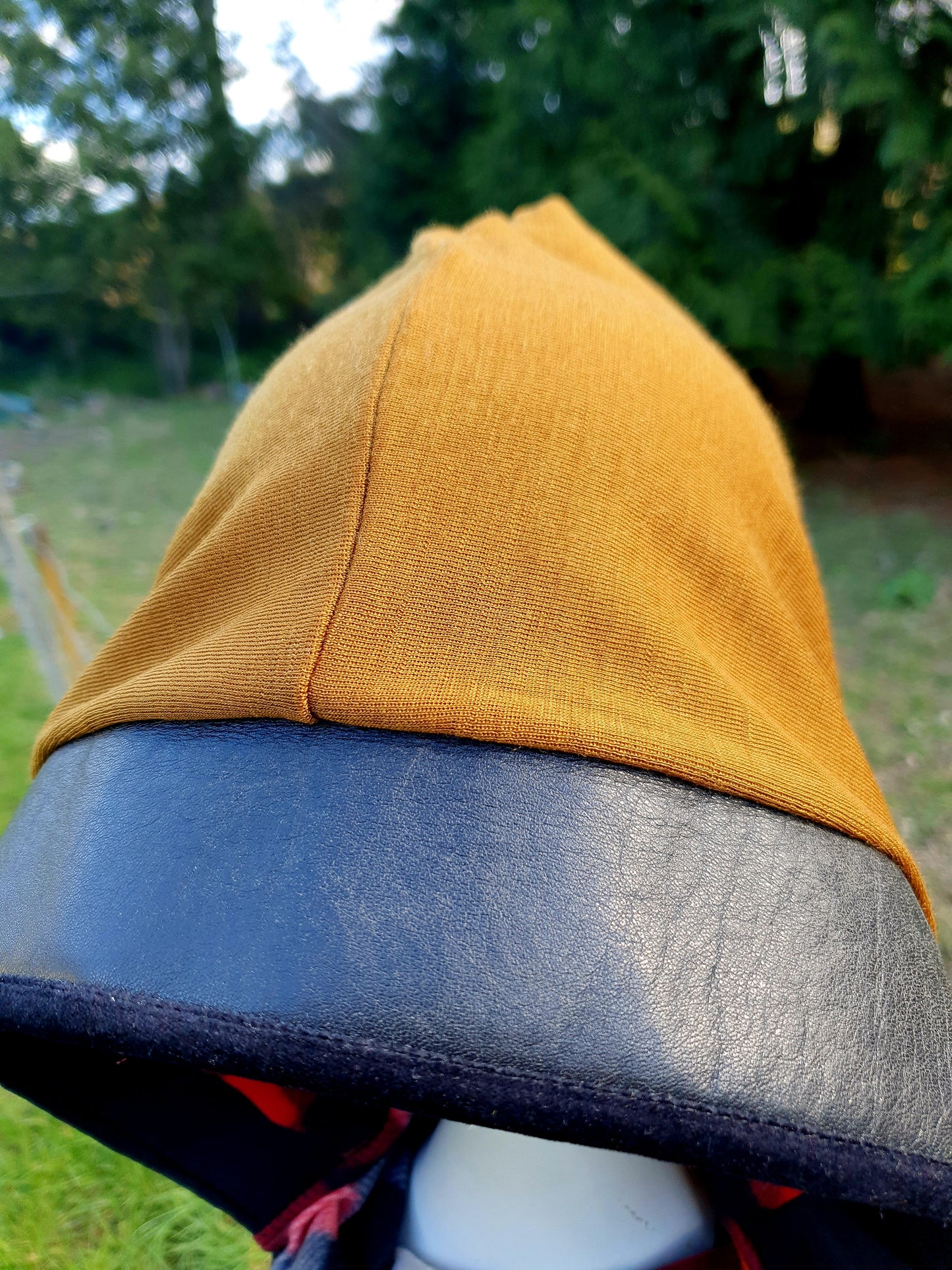 Merino Ochre and Leather Hooded Scarf