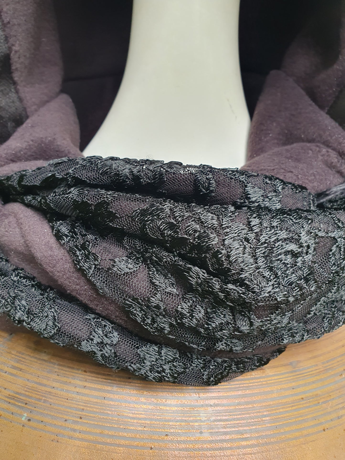 Black, Black and Black Lace Hooded Scarf