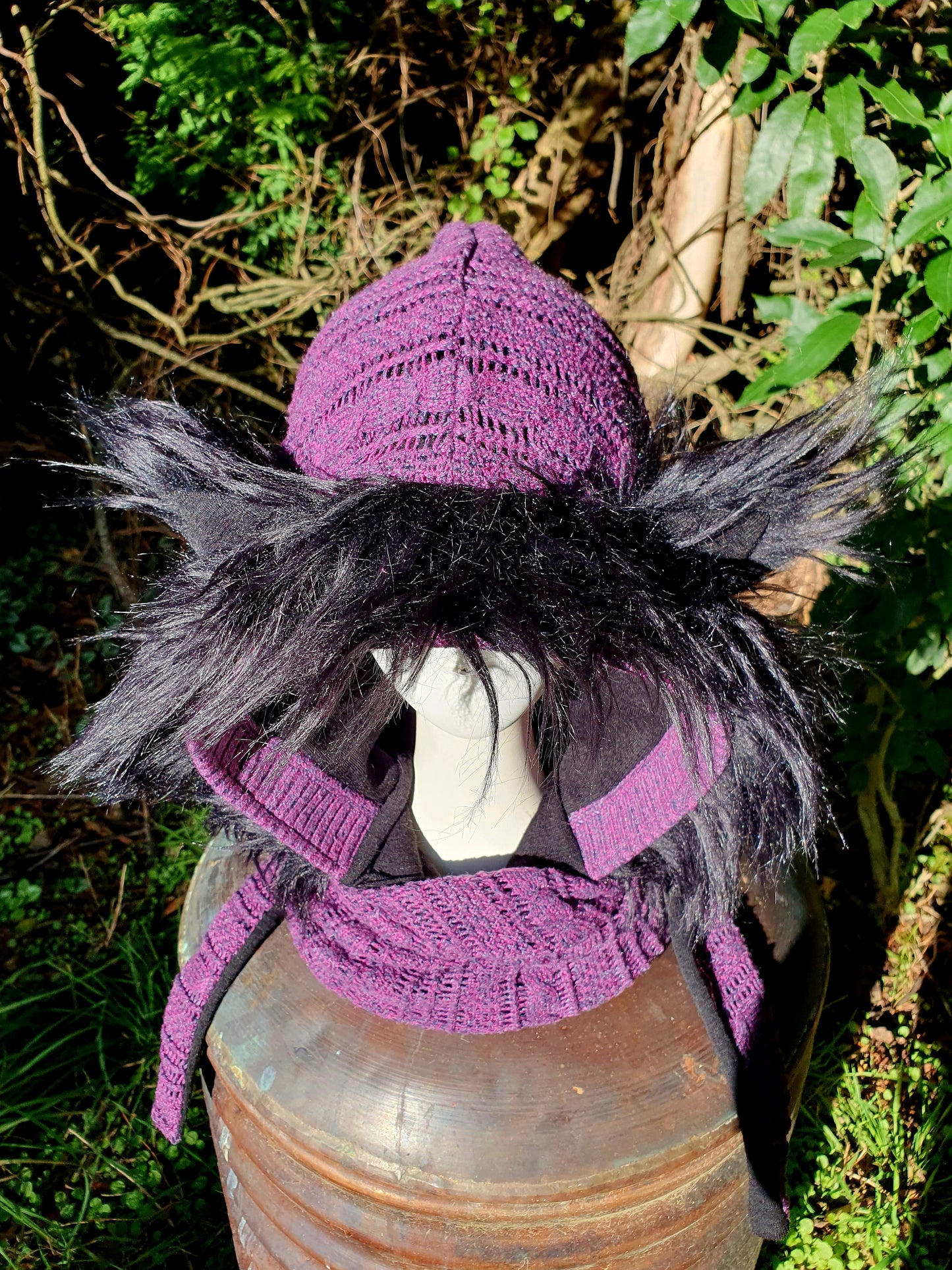 Purple cableknit Hood and Glove set