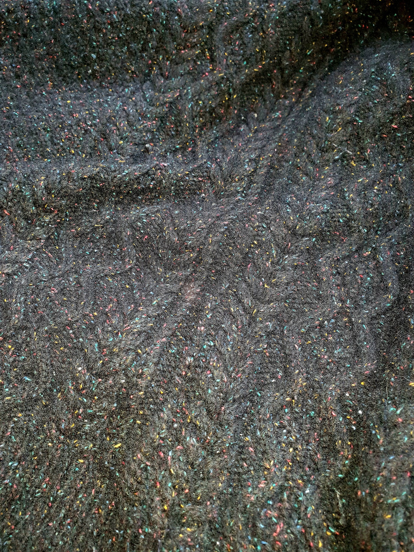 Black rainbow speckled cableknit chunky Hooded scarf